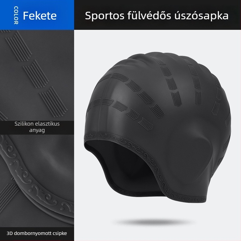 Csipkés szegélyű szilikon úszósapka nagy fejkerülethez, uniszex felnőtteknek, fülvédő, vízálló