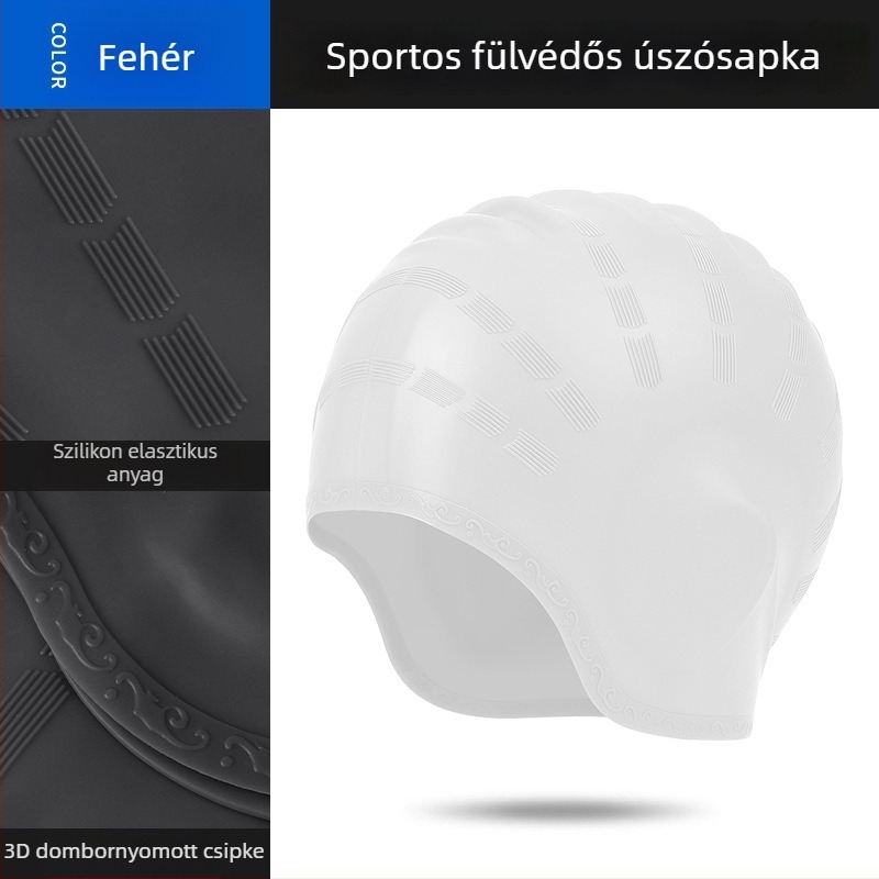 Csipkés szegélyű szilikon úszósapka nagy fejkerülethez, uniszex felnőtteknek, fülvédő, vízálló