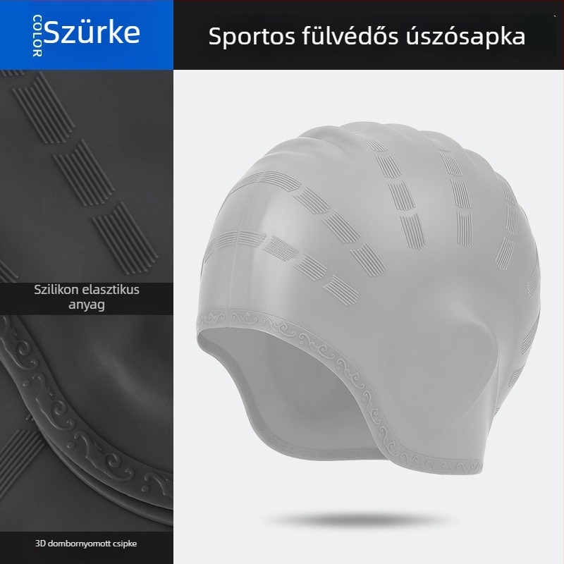 Csipkés szegélyű szilikon úszósapka nagy fejkerülethez, uniszex felnőtteknek, fülvédő, vízálló