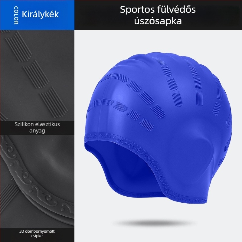 Csipkés szegélyű szilikon úszósapka nagy fejkerülethez, uniszex felnőtteknek, fülvédő, vízálló