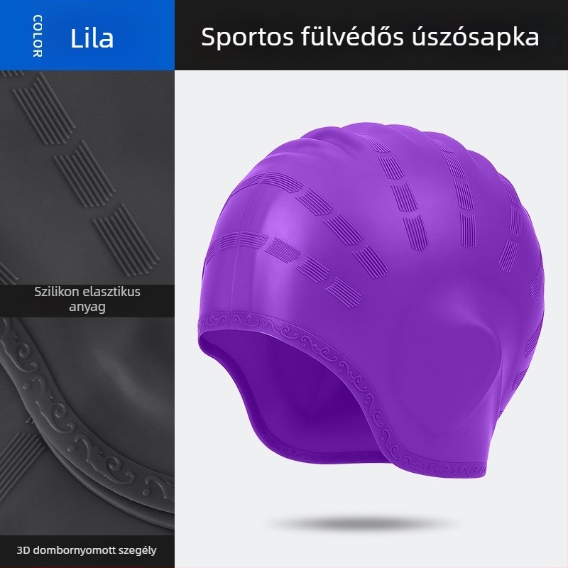 Csipkés szegélyű szilikon úszósapka nagy fejkerülethez, uniszex felnőtteknek, fülvédő, vízálló