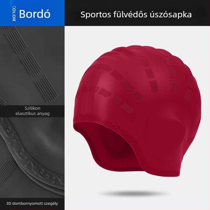 Csipkés szegélyű szilikon úszósapka nagy fejkerülethez, uniszex felnőtteknek, fülvédő, vízálló