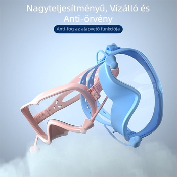 Nagy keretű úszószemüveg, párásodás elleni, vízálló, PC lencsék, felnőtteknek, szett orrklipsz és úszósapka