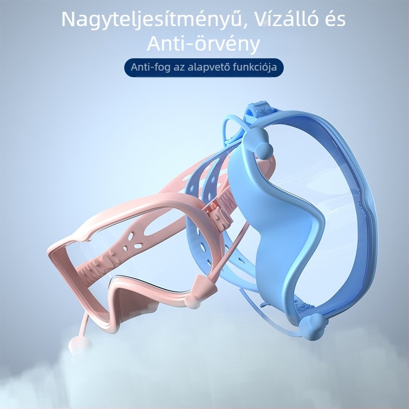 Nagy keretű úszószemüveg, párásodás elleni, vízálló, PC lencsék, felnőtteknek, szett orrklipsz és úszósapka
