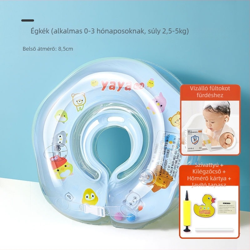 Újszülött úszógyűrű fürdőhöz, környezetbarát PVC, egyszínű minta, nyak- és hónalj kör