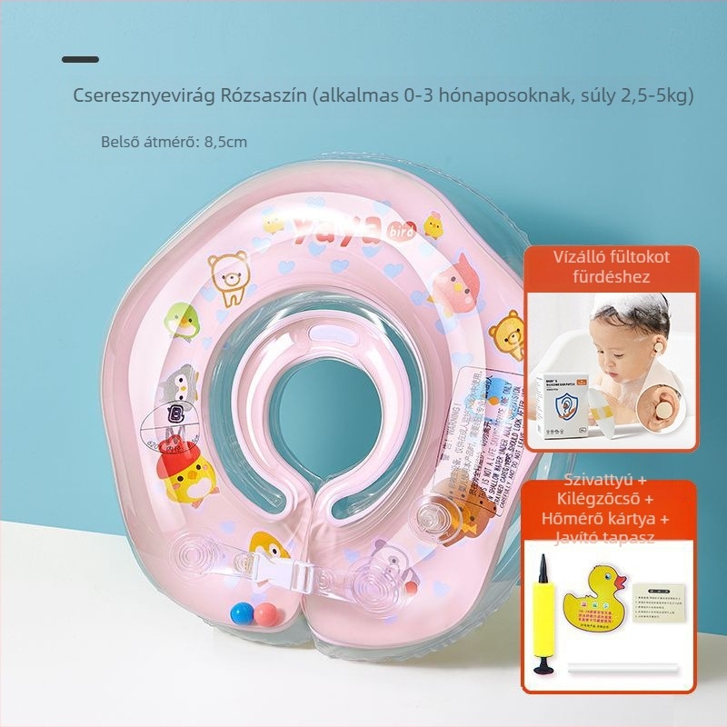 Újszülött úszógyűrű fürdőhöz, környezetbarát PVC, egyszínű minta, nyak- és hónalj kör