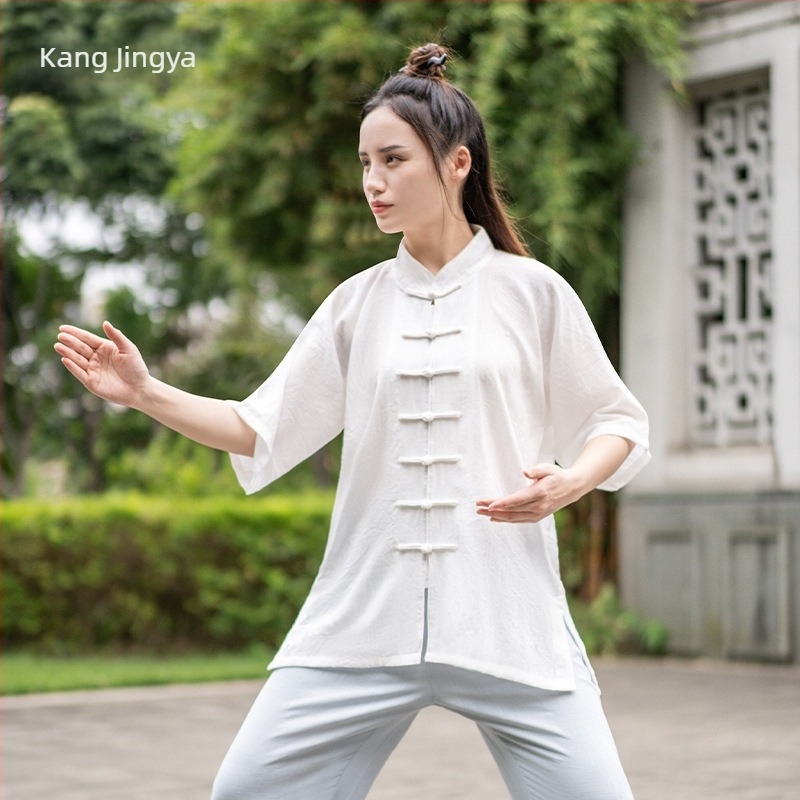 Női Tai Chi szett pamut-szövet keverékből (45% pamut), hosszú ujjú, őszi-téli; alkalmas futásra, harcművészetre és táncra