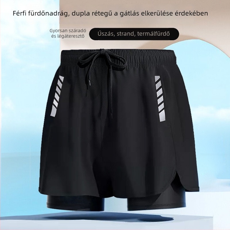 Férfi úszónadrág dupla rétegű, gyorsan száradó, nagy méretekben, boxer-stílusú, strandhoz és termálfürdőkhöz.