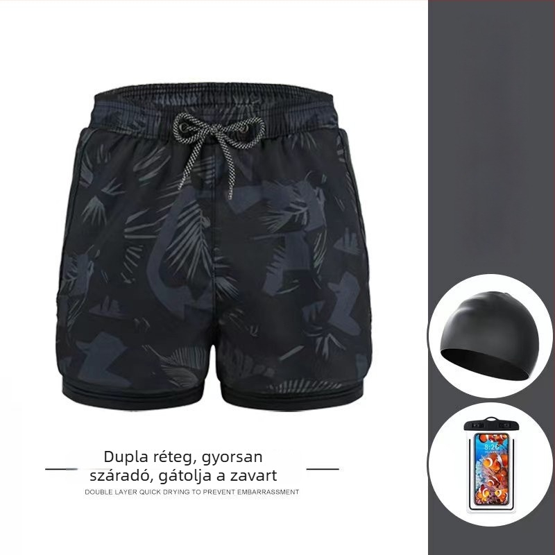 Férfi úszónadrág dupla rétegű, gyorsan száradó, nagy méretekben, boxer-stílusú, strandhoz és termálfürdőkhöz.