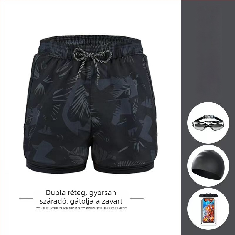 Férfi úszónadrág dupla rétegű, gyorsan száradó, nagy méretekben, boxer-stílusú, strandhoz és termálfürdőkhöz.