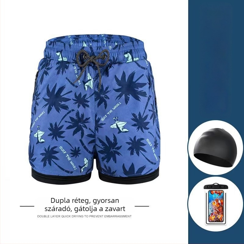 Férfi úszónadrág dupla rétegű, gyorsan száradó, nagy méretekben, boxer-stílusú, strandhoz és termálfürdőkhöz.