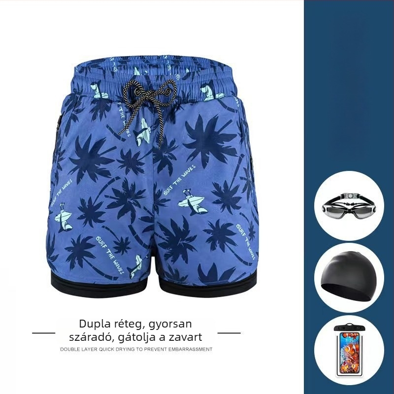 Férfi úszónadrág dupla rétegű, gyorsan száradó, nagy méretekben, boxer-stílusú, strandhoz és termálfürdőkhöz.