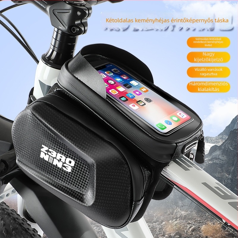 Elülső váztáska MTB-hez telefon tárolással, vízálló, PU bőr, CBJLB909 modell, Chibeijia márka, nagy kapacitás, béléssel
