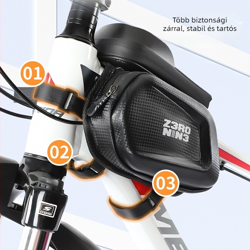 Elülső váztáska MTB-hez telefon tárolással, vízálló, PU bőr, CBJLB909 modell, Chibeijia márka, nagy kapacitás, béléssel