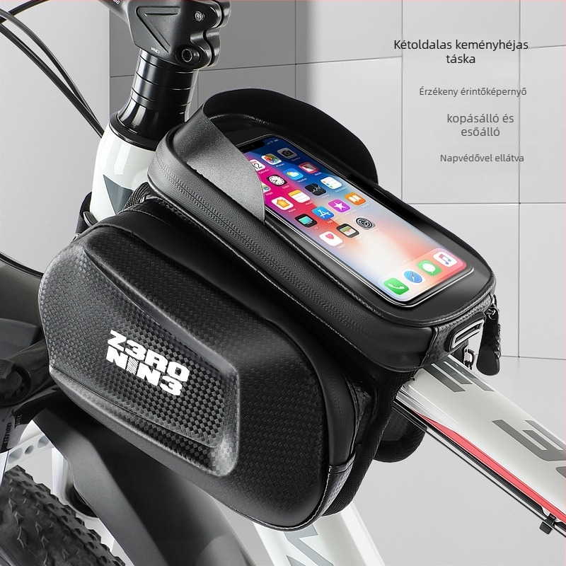 Elülső váztáska MTB-hez telefon tárolással, vízálló, PU bőr, CBJLB909 modell, Chibeijia márka, nagy kapacitás, béléssel