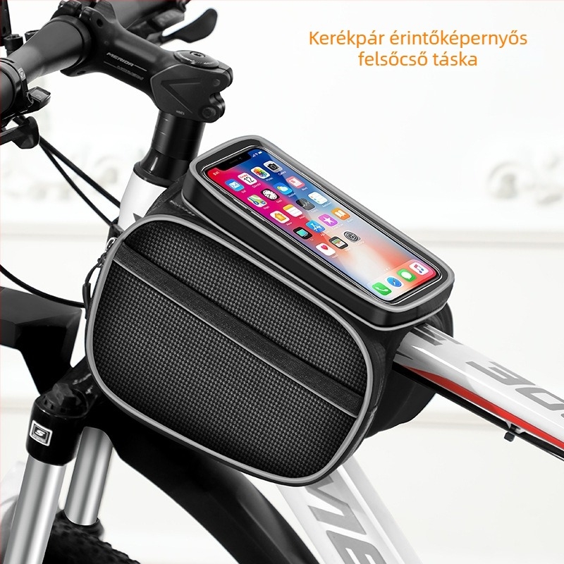 Elülső váztáska MTB-hez telefon tárolással, vízálló, PU bőr, CBJLB909 modell, Chibeijia márka, nagy kapacitás, béléssel