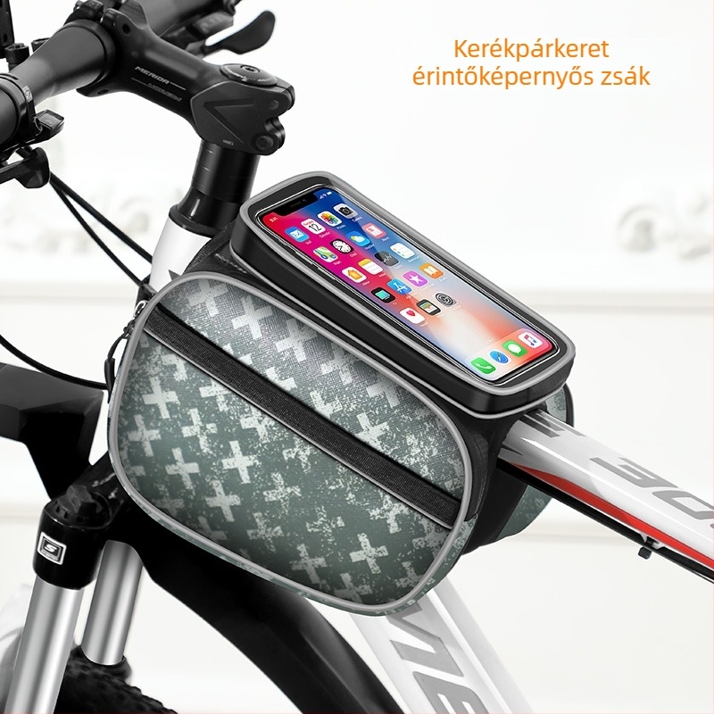 Elülső váztáska MTB-hez telefon tárolással, vízálló, PU bőr, CBJLB909 modell, Chibeijia márka, nagy kapacitás, béléssel