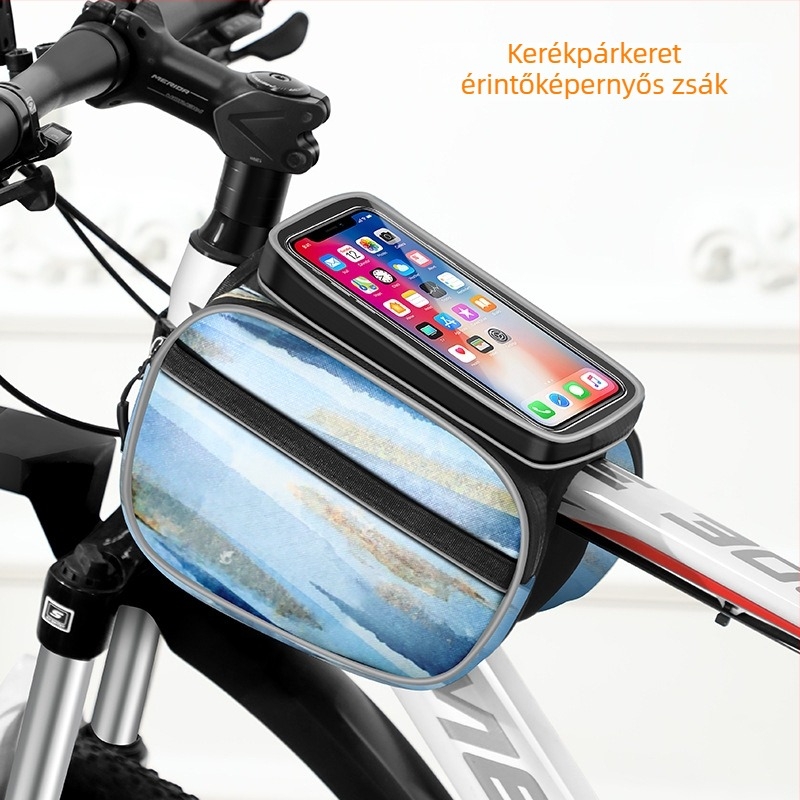 Elülső váztáska MTB-hez telefon tárolással, vízálló, PU bőr, CBJLB909 modell, Chibeijia márka, nagy kapacitás, béléssel