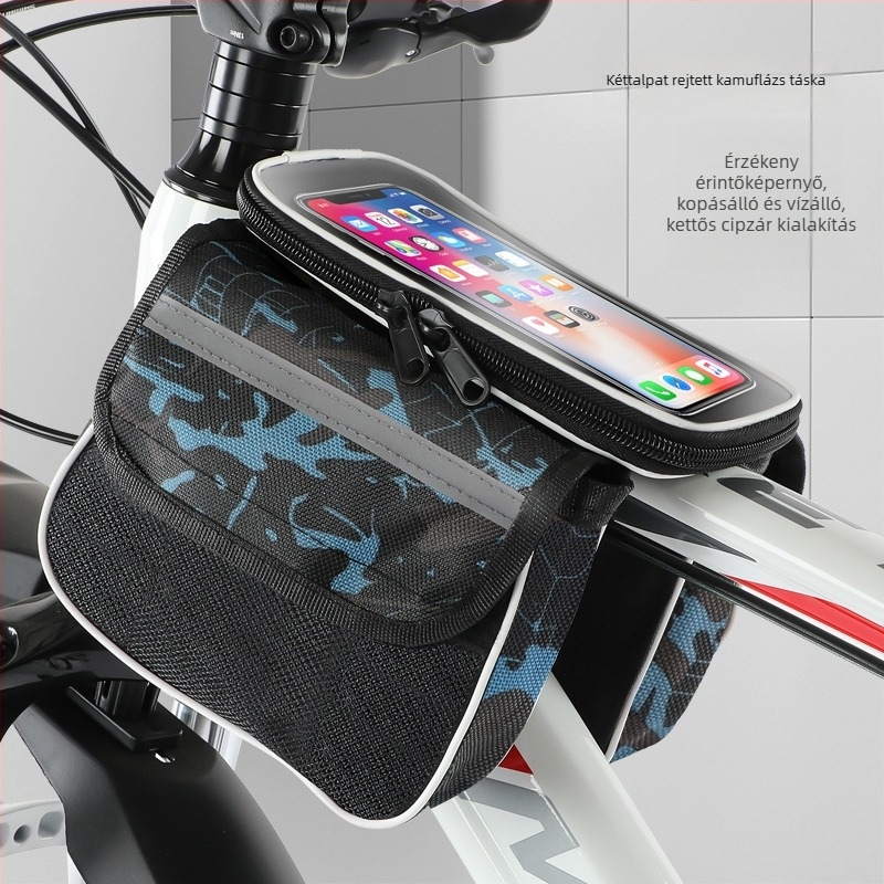 Elülső váztáska MTB-hez telefon tárolással, vízálló, PU bőr, CBJLB909 modell, Chibeijia márka, nagy kapacitás, béléssel