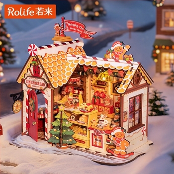 Fából készült DIY mézeskalács ház miniatűr jelenettel és építőelemekkel — 15–35 éveseknek, Robotime márka