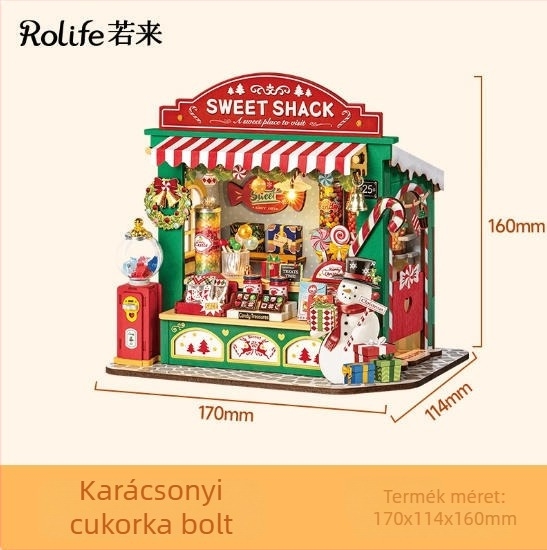 Fából készült DIY mézeskalács ház miniatűr jelenettel és építőelemekkel — 15–35 éveseknek, Robotime márka