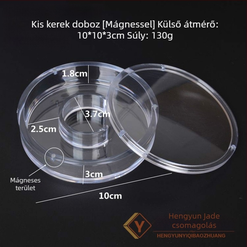 Ékszerkijelző doboz – Átlátszó akril, porálló, négyzetes/kerek alak, gyűrűk és Buddha gyöngyök számára