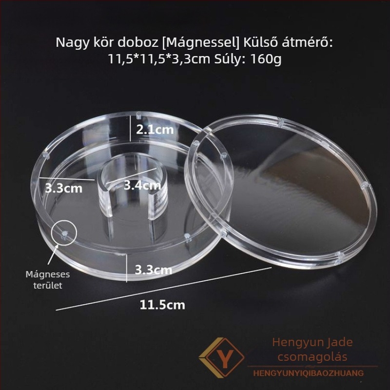 Ékszerkijelző doboz – Átlátszó akril, porálló, négyzetes/kerek alak, gyűrűk és Buddha gyöngyök számára