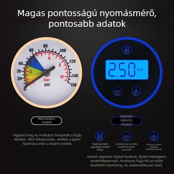 Akkumulátorról működő légpumpa járművekhez, hordozható, 48–72V, 120W, 35 L/min, 3 m kábel, tömeg 1 kg