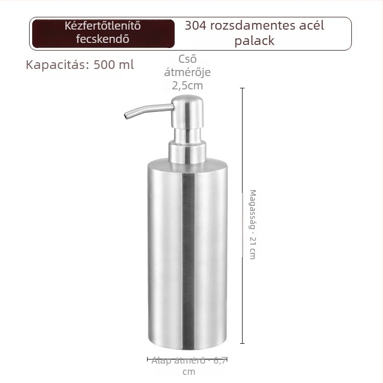 304 rozsdamentes acélból készült szappanadagoló, kézi nyomású működés, asztali rögzítés, modern minimalist stílus, elektroplating felület