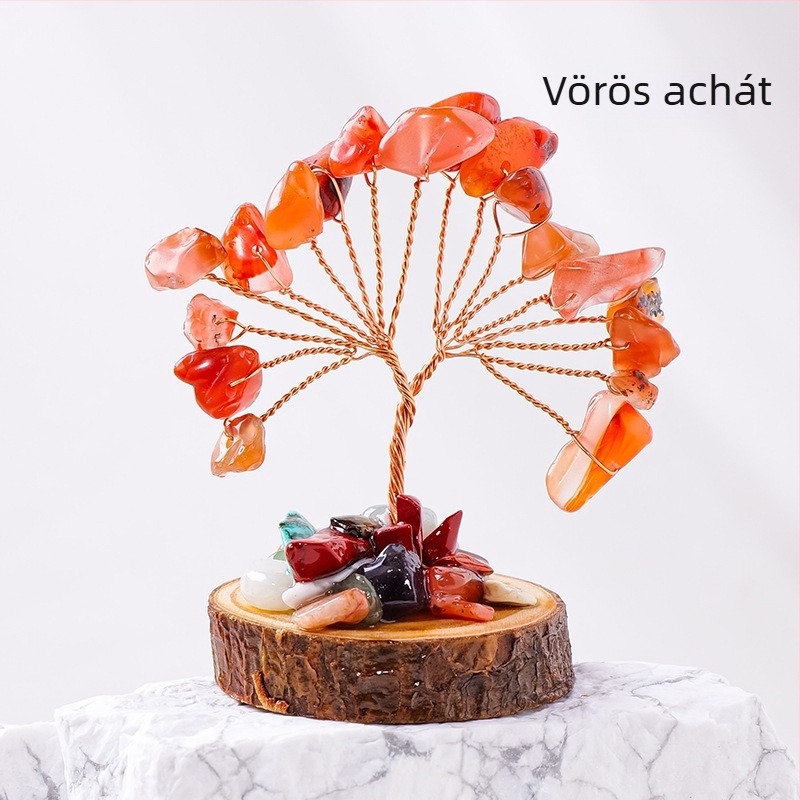 Természetes kristály kavicsos Pénzfa – alapja fa törzsre, kézzel készített otthoni dekoráció