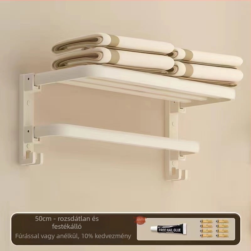 Fürdőszobai törölközőtartó falra szerelhető készlet, 2 szintes, felület: spray-műanyag, anyag: selyemvirág