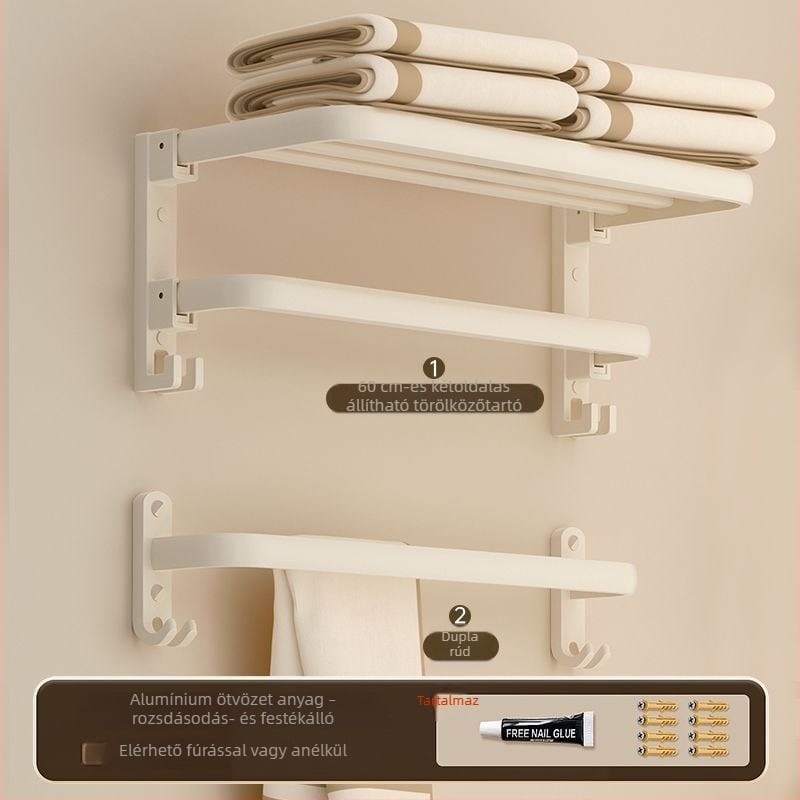 Fürdőszobai törölközőtartó falra szerelhető készlet, 2 szintes, felület: spray-műanyag, anyag: selyemvirág