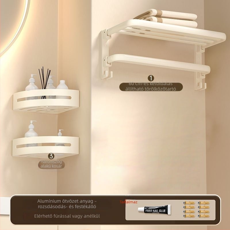 Fürdőszobai törölközőtartó falra szerelhető készlet, 2 szintes, felület: spray-műanyag, anyag: selyemvirág