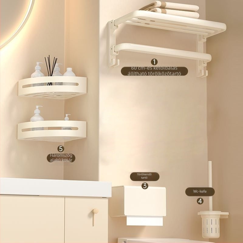 Fürdőszobai törölközőtartó falra szerelhető készlet, 2 szintes, felület: spray-műanyag, anyag: selyemvirág