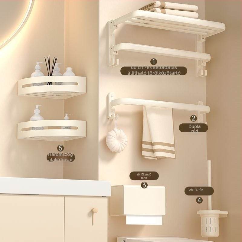 Fürdőszobai törölközőtartó falra szerelhető készlet, 2 szintes, felület: spray-műanyag, anyag: selyemvirág