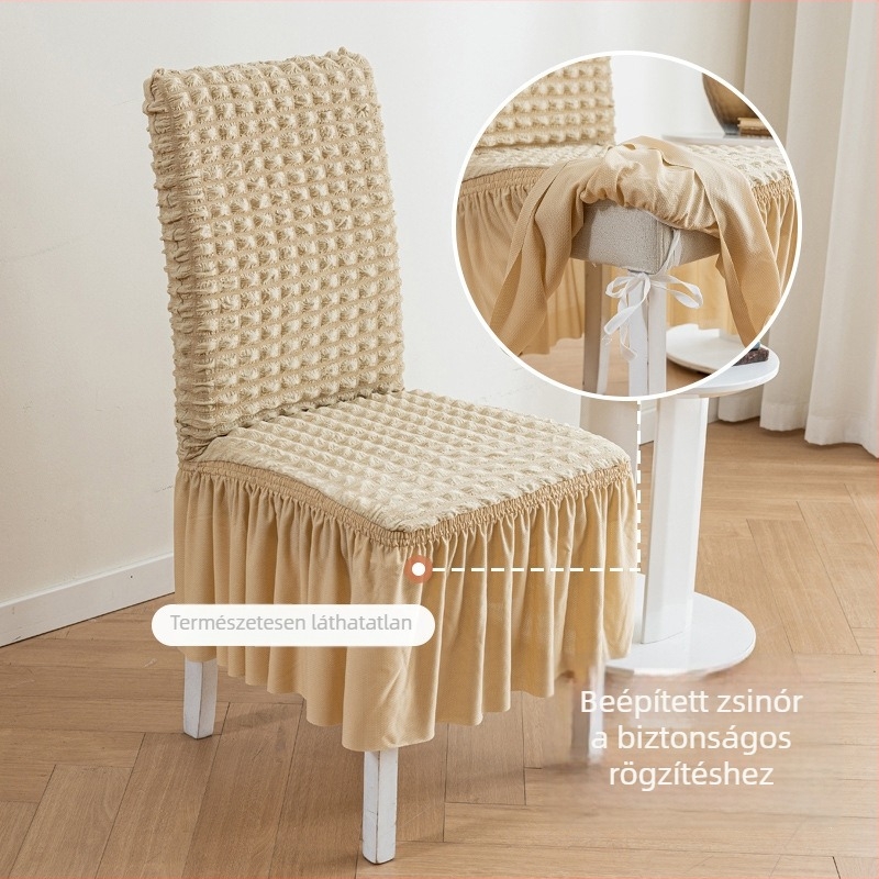 Krém színű Seersucker elasztikus székhuzat, hosszú, egész éves használatra, étkezőszékre és bárszékre, modern minimalist stílus.