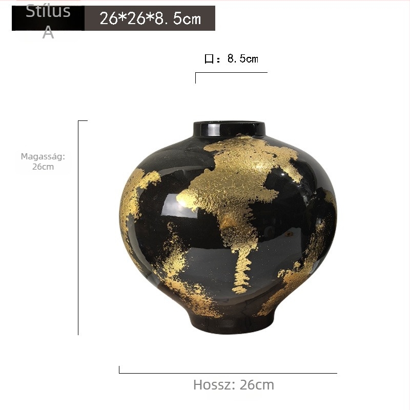 Kerámiaváza – kézzel készített aranyfóliával díszített, könnyed luxus stílus, Jade Slip márka