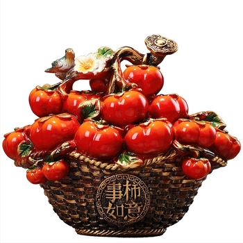 Persimon díszfigura szerencsés motívummal, kínai stílusú gyantából