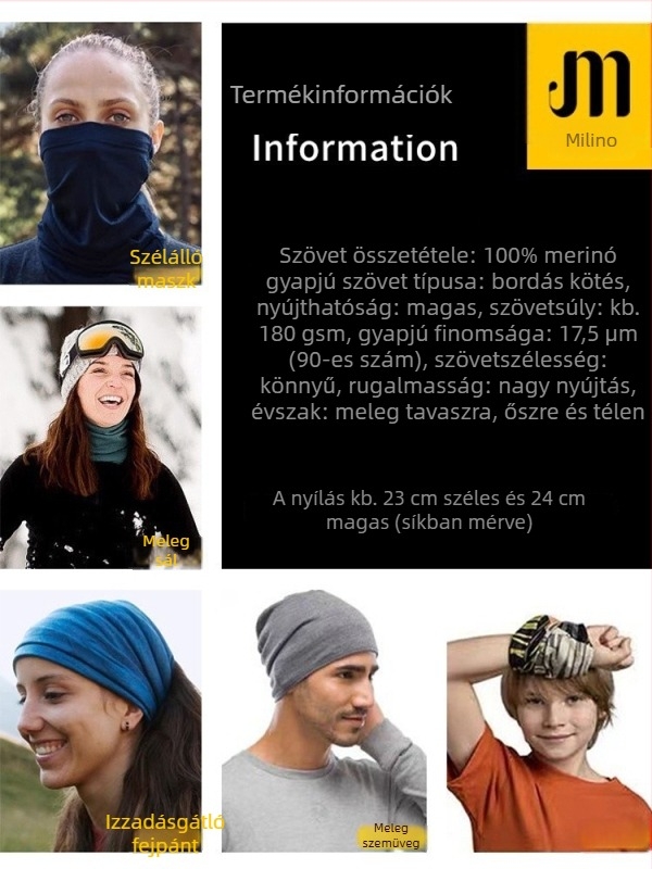 Merino gyapjú nyakmelegító uniszex, kültéri túrázáshoz és hegymászáshoz, szélálló