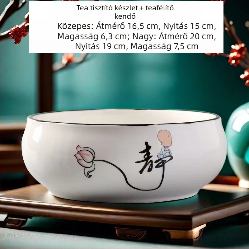Kerámiából készült teás mosóedény, tealevél-maradék tartály és hamutartó – Kung Fu tea készlet kiegészítői