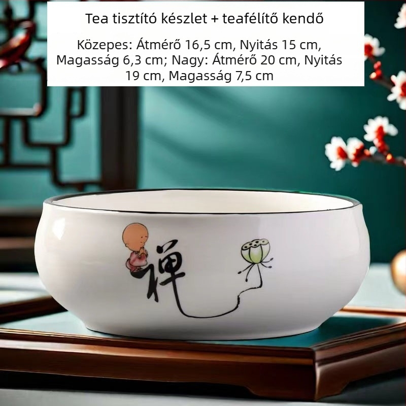 Kerámiából készült teás mosóedény, tealevél-maradék tartály és hamutartó – Kung Fu tea készlet kiegészítői