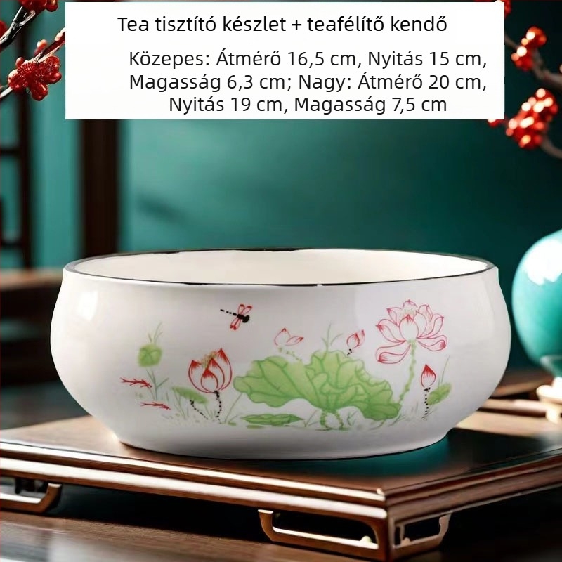 Kerámiából készült teás mosóedény, tealevél-maradék tartály és hamutartó – Kung Fu tea készlet kiegészítői