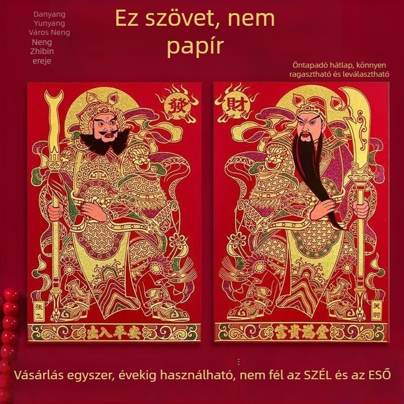 Ajtóistenek vászon faliképe – öntapadós, 3D, 2 darab, stílus: kínai, minta: alakok és szöveg (Anyag: nem szőtt anyag; Darabok: 2; Minta: személyek és szöveg; Falikép típusa: háromdimenziós; Hely: kültéri)