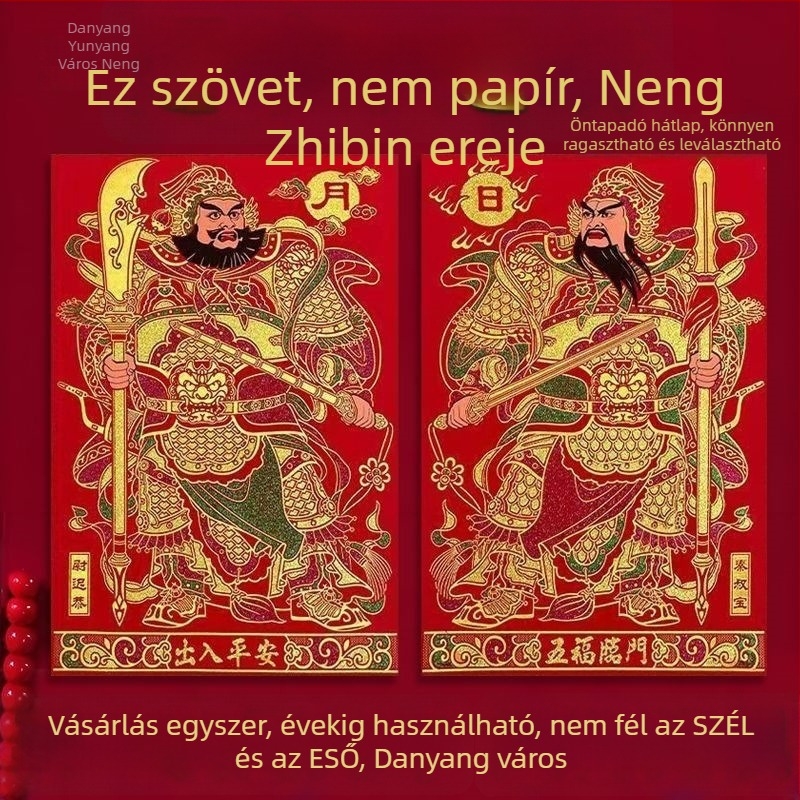 Ajtóistenek vászon faliképe – öntapadós, 3D, 2 darab, stílus: kínai, minta: alakok és szöveg (Anyag: nem szőtt anyag; Darabok: 2; Minta: személyek és szöveg; Falikép típusa: háromdimenziós; Hely: kültéri)