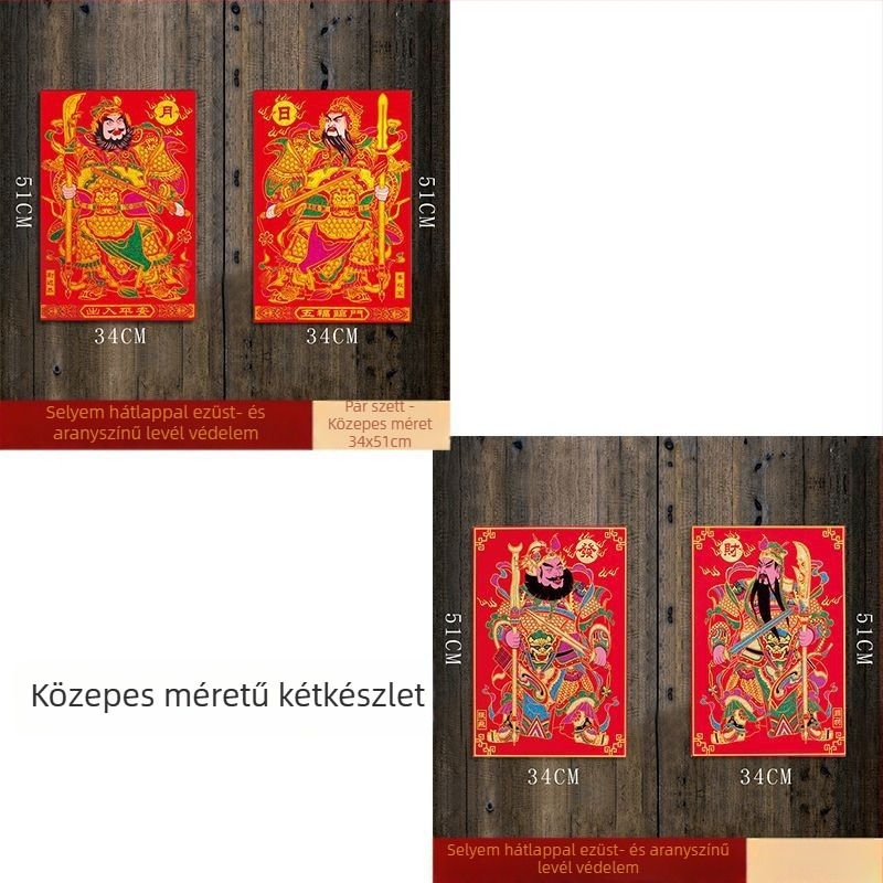 Ajtóistenek vászon faliképe – öntapadós, 3D, 2 darab, stílus: kínai, minta: alakok és szöveg (Anyag: nem szőtt anyag; Darabok: 2; Minta: személyek és szöveg; Falikép típusa: háromdimenziós; Hely: kültéri)
