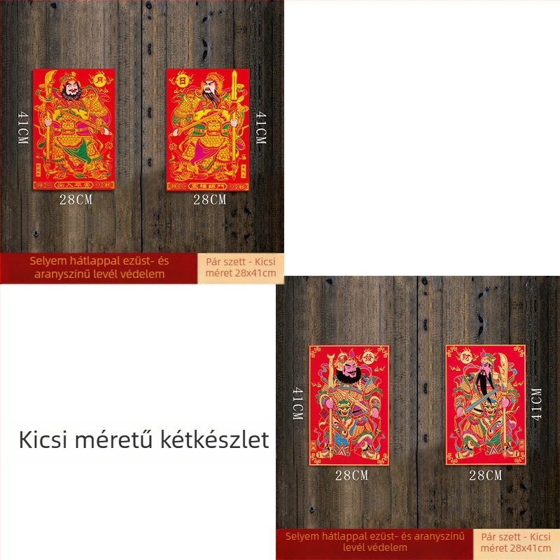 Ajtóistenek vászon faliképe – öntapadós, 3D, 2 darab, stílus: kínai, minta: alakok és szöveg (Anyag: nem szőtt anyag; Darabok: 2; Minta: személyek és szöveg; Falikép típusa: háromdimenziós; Hely: kültéri)