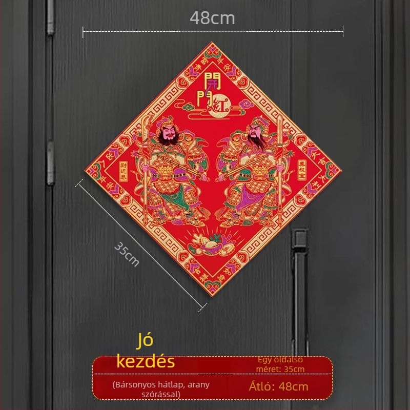 Ajtóistenek vászon faliképe – öntapadós, 3D, 2 darab, stílus: kínai, minta: alakok és szöveg (Anyag: nem szőtt anyag; Darabok: 2; Minta: személyek és szöveg; Falikép típusa: háromdimenziós; Hely: kültéri)