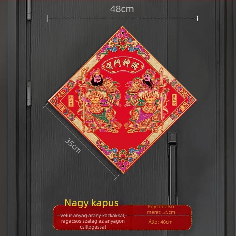Ajtóistenek vászon faliképe – öntapadós, 3D, 2 darab, stílus: kínai, minta: alakok és szöveg (Anyag: nem szőtt anyag; Darabok: 2; Minta: személyek és szöveg; Falikép típusa: háromdimenziós; Hely: kültéri)