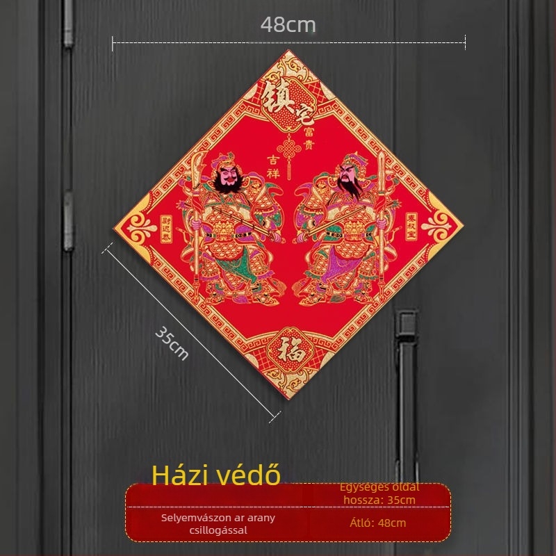 Ajtóistenek vászon faliképe – öntapadós, 3D, 2 darab, stílus: kínai, minta: alakok és szöveg (Anyag: nem szőtt anyag; Darabok: 2; Minta: személyek és szöveg; Falikép típusa: háromdimenziós; Hely: kültéri)