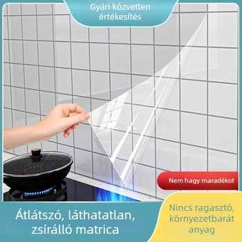 Konyhai átlátszó elektrostatikus öntapadós fólia csempékre, vastított, hőálló, fa mintázatú, vízálló falakhoz